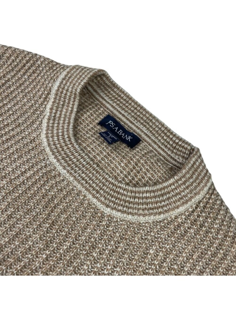 Jos A Bank Men's Wool Tailored Fit Chunky-Knit Crewneck Sweater Beige • Large